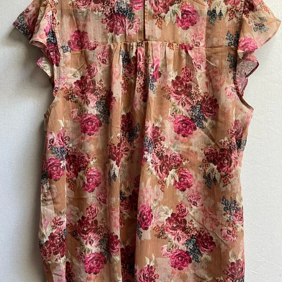 Torrid Mock Neck Tank Crinkle Chiffon Floral Tan Blouse Sz 2 - Picture 3 of 9